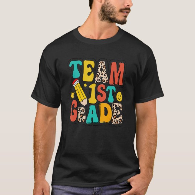 Leopard Team First Grade Back To School Hello Firs T-Shirt (Front)