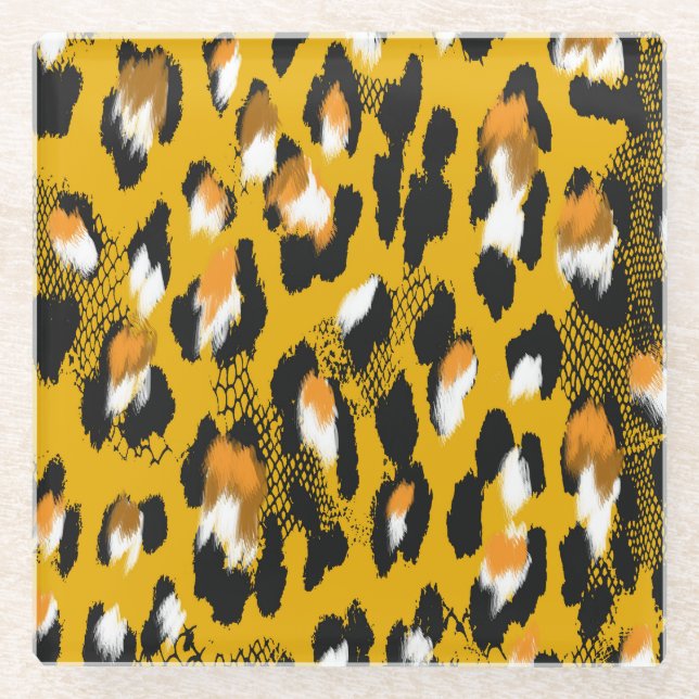 Leopard Texture Animal Print Background Glass Coaster (Front)