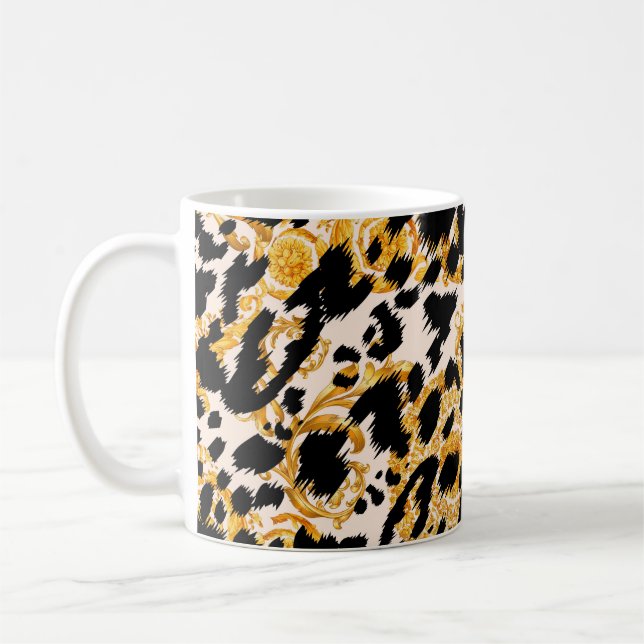 Leopard texture: gold baroque pattern. coffee mug (Left)