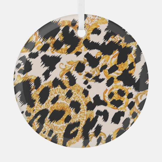 Leopard texture: gold baroque pattern. glass tree decoration (Front)