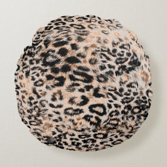 Leopard texture, leopard animal print pattern round cushion (Front)
