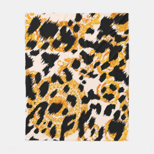 Leopard texture with gold baroque pattern fleece blanket