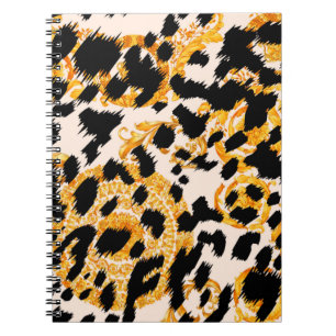 Leopard texture with gold baroque pattern notebook
