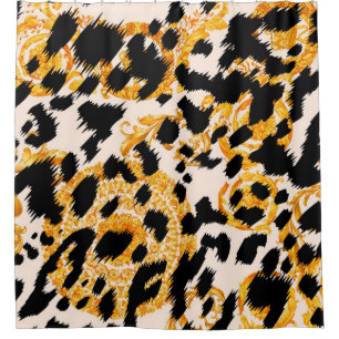 Leopard texture with gold baroque pattern shower curtain