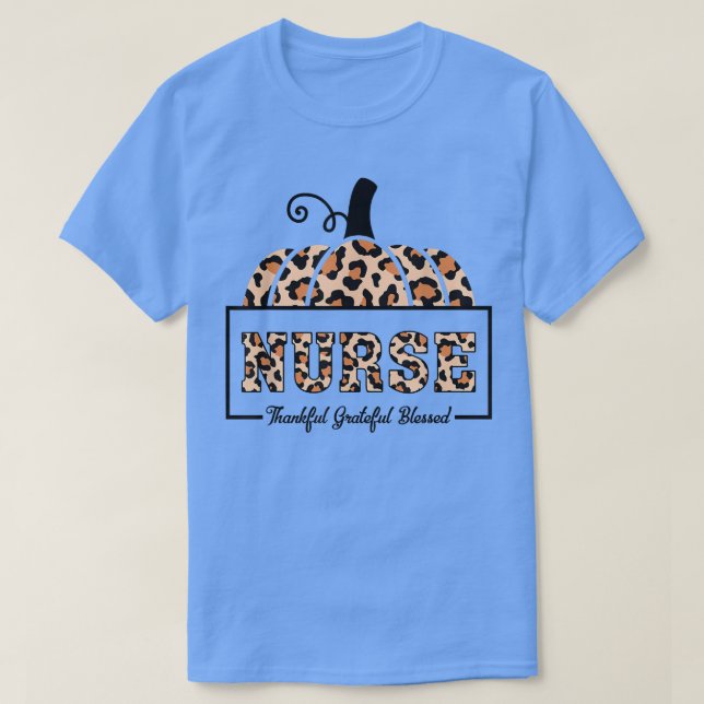 Leopard Thankful Grateful Blessed Pumpkin Hallowee T-Shirt (Design Front)