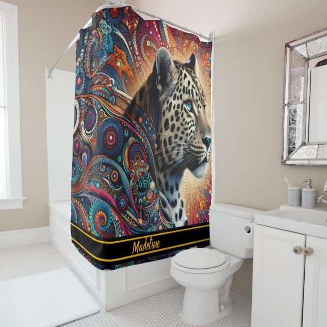 Leopard Thrill: Bold Branch and Birds Shower Curtain (In Situ)