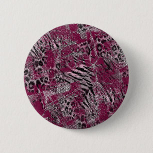 Leopard tiger grey maroon spotted 6 cm round badge