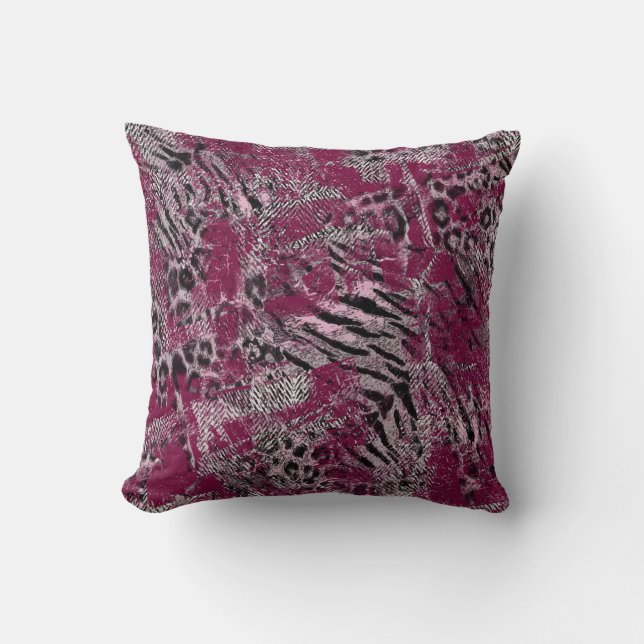 Leopard tiger grey maroon spotted cushion (Front)