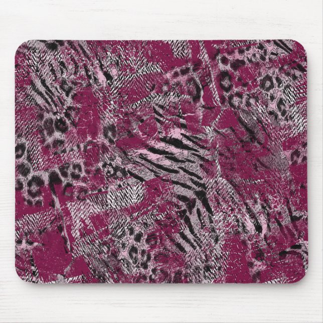 Leopard tiger grey maroon spotted mouse mat (Front)