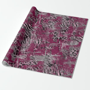 Leopard tiger grey maroon spotted wrapping paper