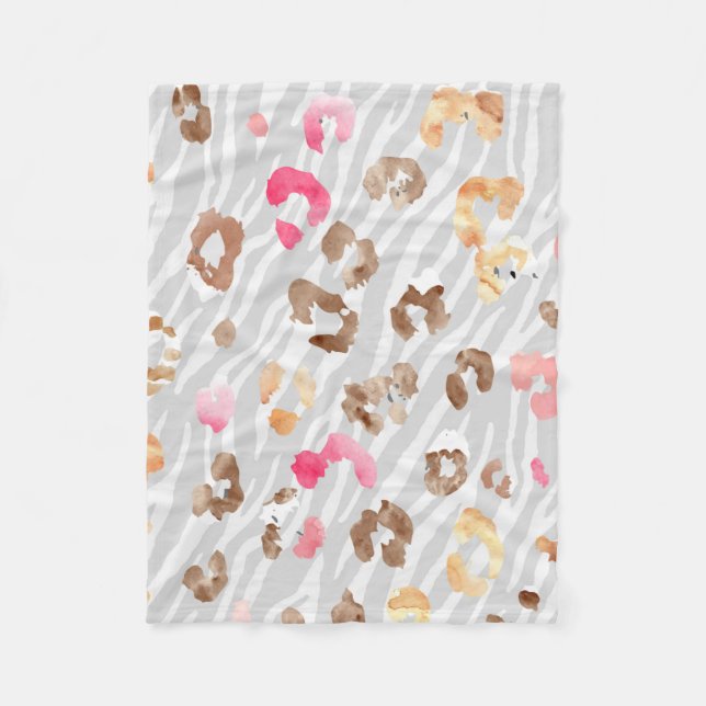 Leopard Tiger Pattern Grey Fleece Blanket (Front)