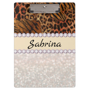 leopard tiger skin pink diamond clipboard