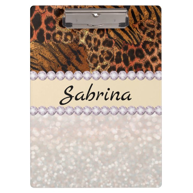 leopard tiger skin pink diamond clipboard (Front)