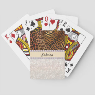 Leopard tiger skin pink diamond glitter crystals playing cards