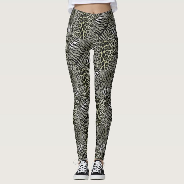 Leopard tiger skin trendy spotted striped cat leggings (Front)