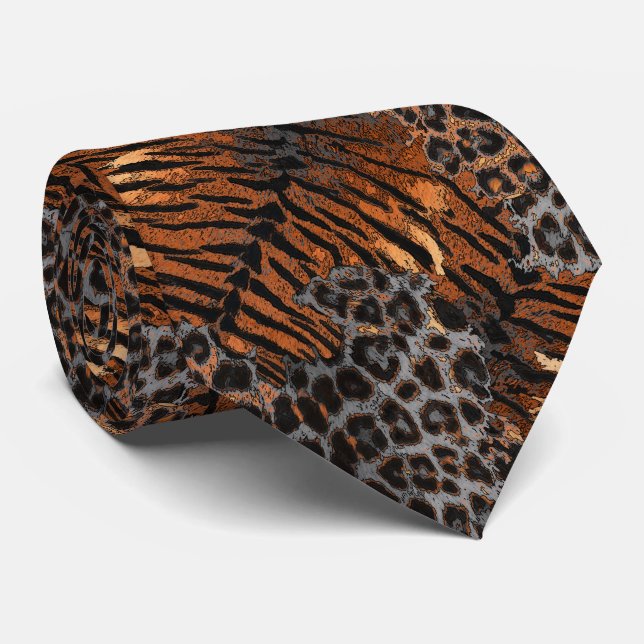 Leopard tiger skin trendy spotted striped cat tie (Rolled)
