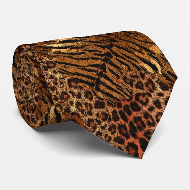 Leopard tiger skin trendy spotted striped cat tie (Rolled)