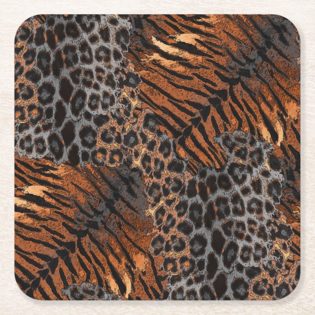 Leopard tiger skin trendy square paper coaster (Front)