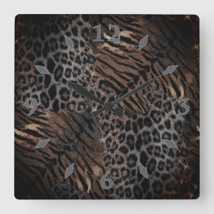 Leopard tiger skin trendy square wall clock