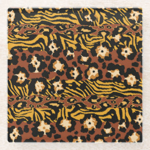 Leopard, tiger skins, wild pattern. glass coaster
