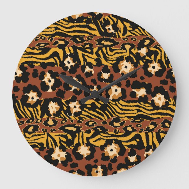 Leopard, tiger skins, wild pattern. large clock (Front)