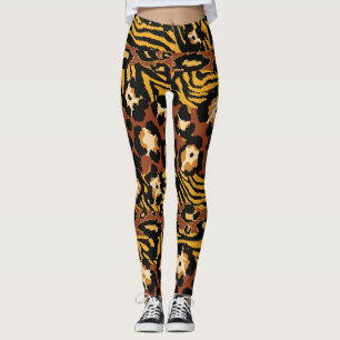Leopard, tiger skins, wild pattern. leggings