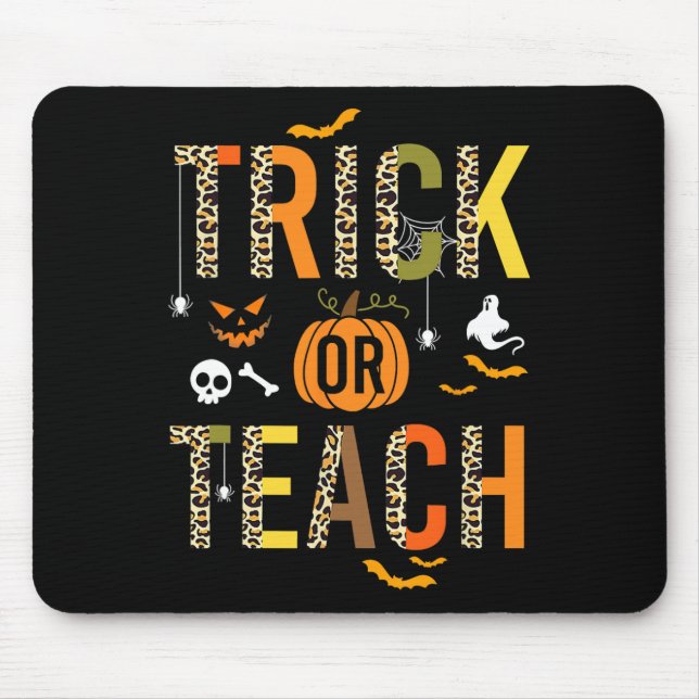 Leopard Trick Or Teach Halloween School Fall Autum Mouse Mat (Front)