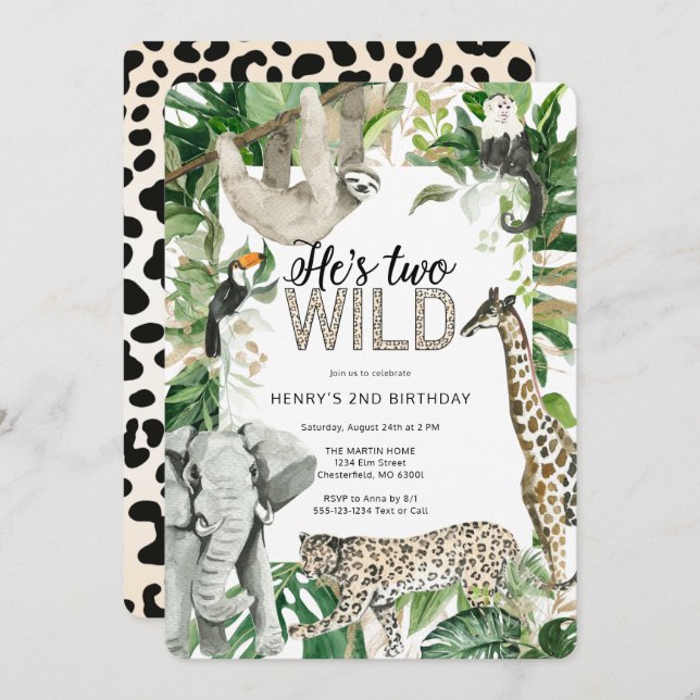 Leopard Two Wild Safari Birthday Invitation (Front/Back)