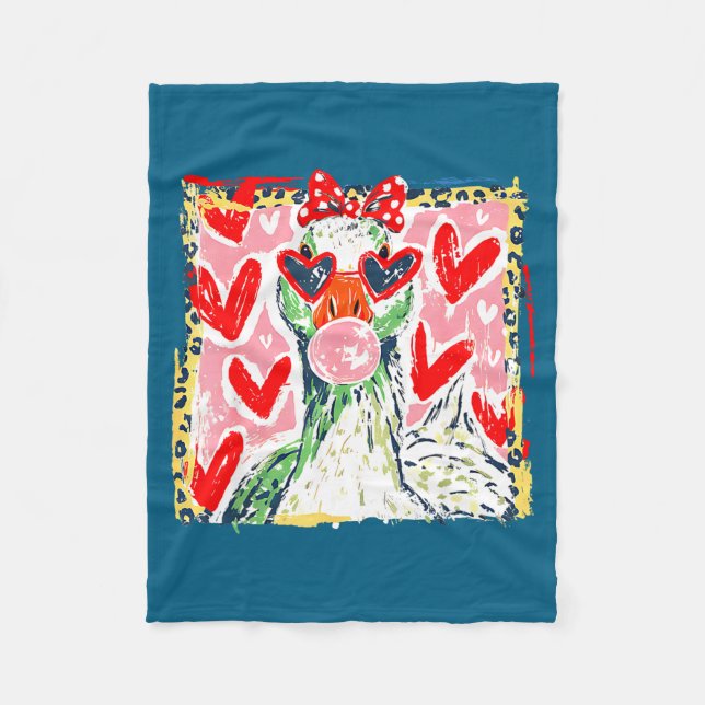 Leopard Valentine's Day Goose Funny Cute Goose Hun Fleece Blanket (Front)
