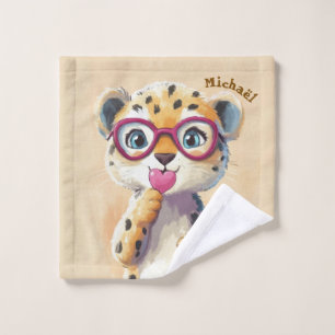 Leopard Valentine's Day Heart Badge - Kids School Wash Cloth