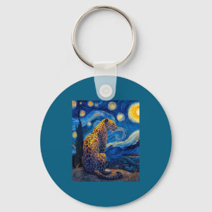 Leopard - Van Gogh Style Starry Night Funny Graphi Key Ring