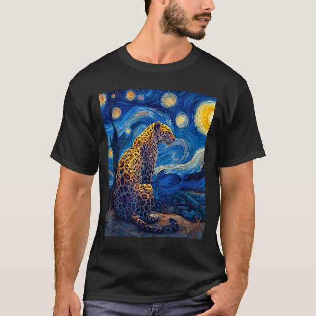 Leopard - Van Gogh Style Starry Night Funny Graphi T-Shirt (Front)