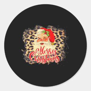 Leopard Vintage Santa Merry Christmas Santa Claus  Classic Round Sticker