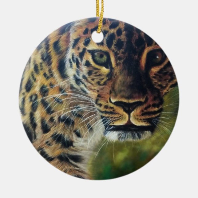 Leopard Walking at Sunset Ceramic Tree Decoration (Front)