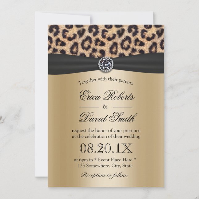 Leopard Wedding Luxury Black & Gold Invitation (Front)