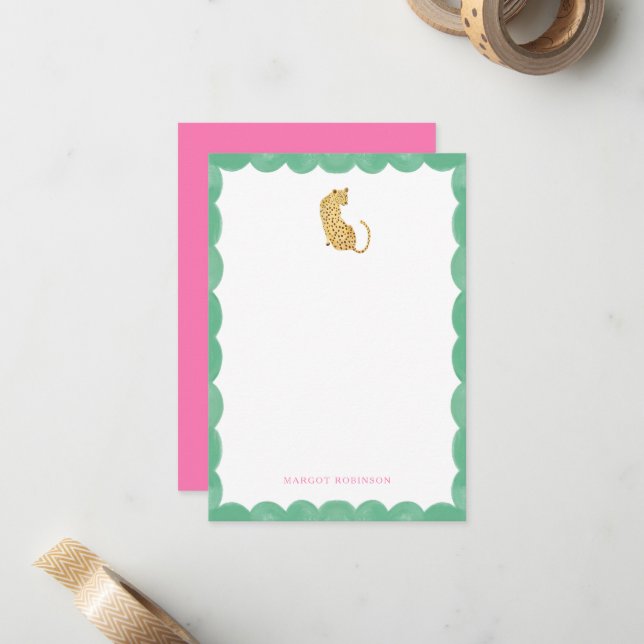 Leopard Whimsical Personal Stationery Note cards (Front/Back In Situ)