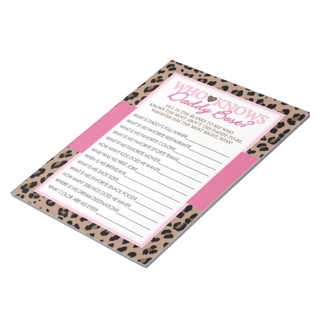Leopard Who Knows Daddy Best Baby Shower Game Pack Notepad (Angled)