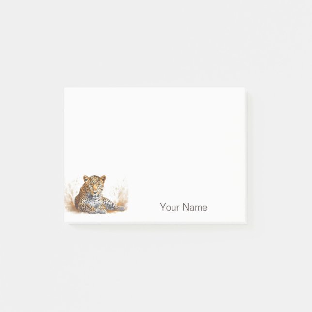 Leopard Wild Animal Portrait Personalised Name Post-it Notes (Front)