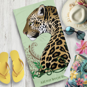 Leopard Wild Cat Green Henna Beach Towel