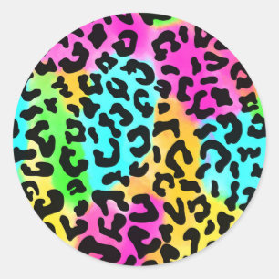 Leopard Wild Cat Rainbow Pattern, Leopard Gift Classic Round Sticker
