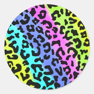 Leopard Wild Cat Rainbow Pattern, Leopard Gift Classic Round Sticker