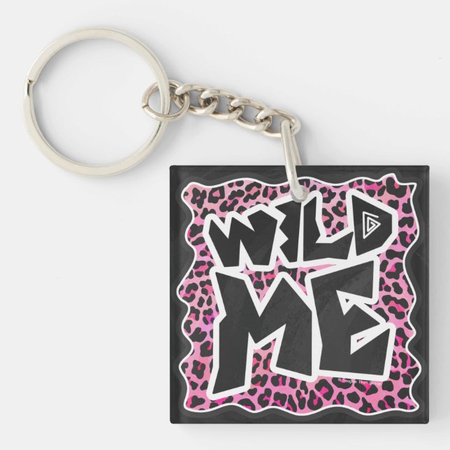 Leopard Wild Me Black and Hot Pink Design Key Ring (Front)
