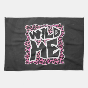 Leopard Wild Me Black and Hot Pink Design Tea Towel