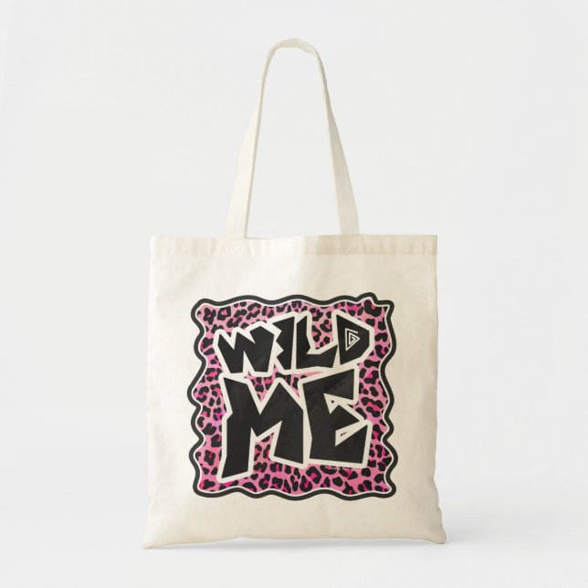 Leopard Wild Me Black and Hot Pink Design Tote Bag (Front)