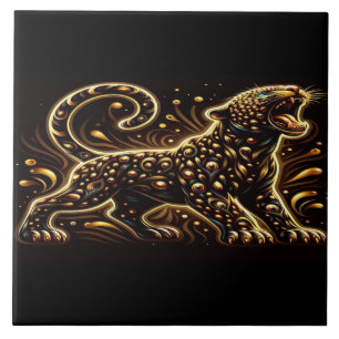 Leopard With Blue Eyes on a Bedroom Border Tile