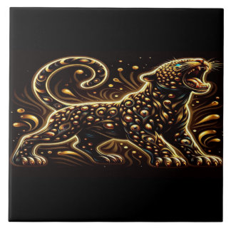 Leopard With Blue Eyes on a Bedroom Border  Tile