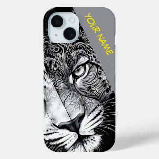 Leopard with Customise name iPhone 15 Case