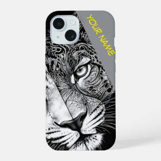 Leopard with Customise name iPhone 15 Case
