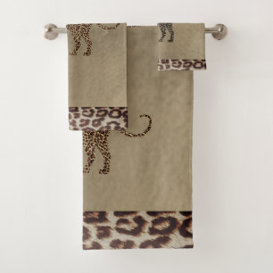 Leopard with leopard print bath towel set