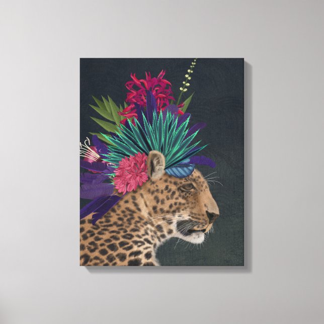 Leopard with Tropical Headpiece Canvas Print (Front)